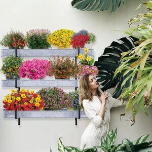 BENARR GARDEN RACK Silver Galvanized 3 Tier Vertical Wall Planter